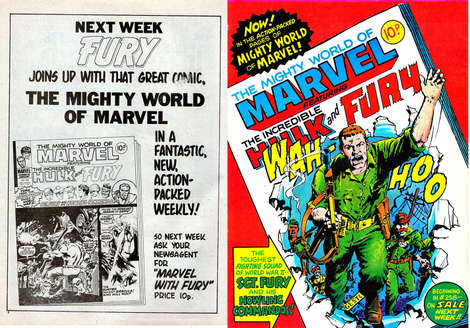 The ad on the left appeared in Fury, the ad on the right in MWOM.